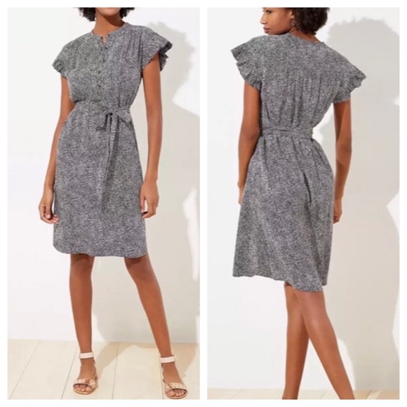 LOFT Dresses & Skirts - Loft Swirl Romantic Ruffle Tie Waist Shirtdress M